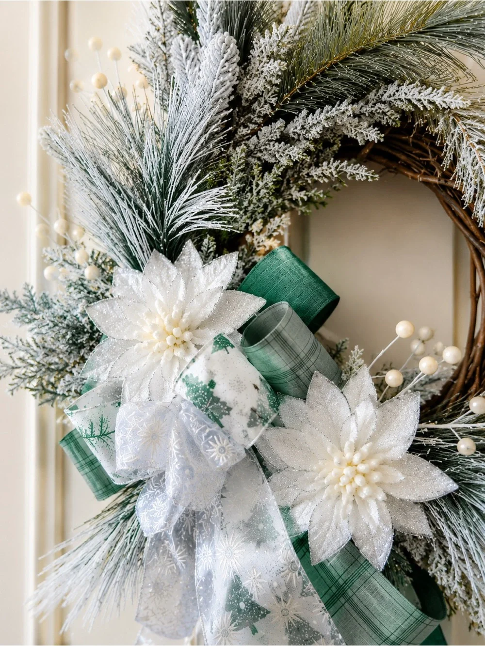 Elegant Green & White Holiday Pine Wreath with Snowy Accents